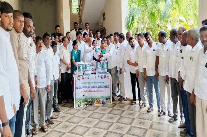 రైతుకు కుసుమ విత్తనాల పంపిణీ