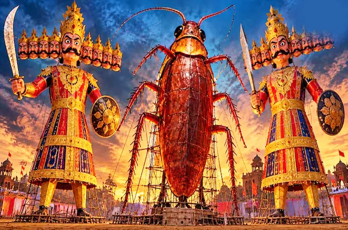 దసరాకు 30 అడుగుల బొద్దింక దహనం!